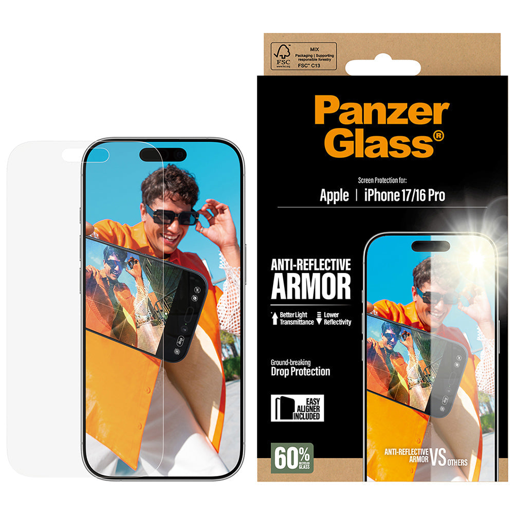 Gehärtetes Glas für iPhone 17 / 16 Pro, PanzerGlass Anti-Reflective Armor EasyAligner