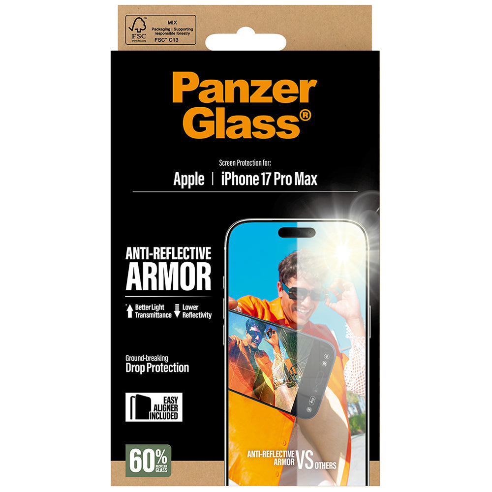 Gehärtetes Glas für iPhone 17 Pro Max, PanzerGlass Anti-Reflective Armor EasyAligner