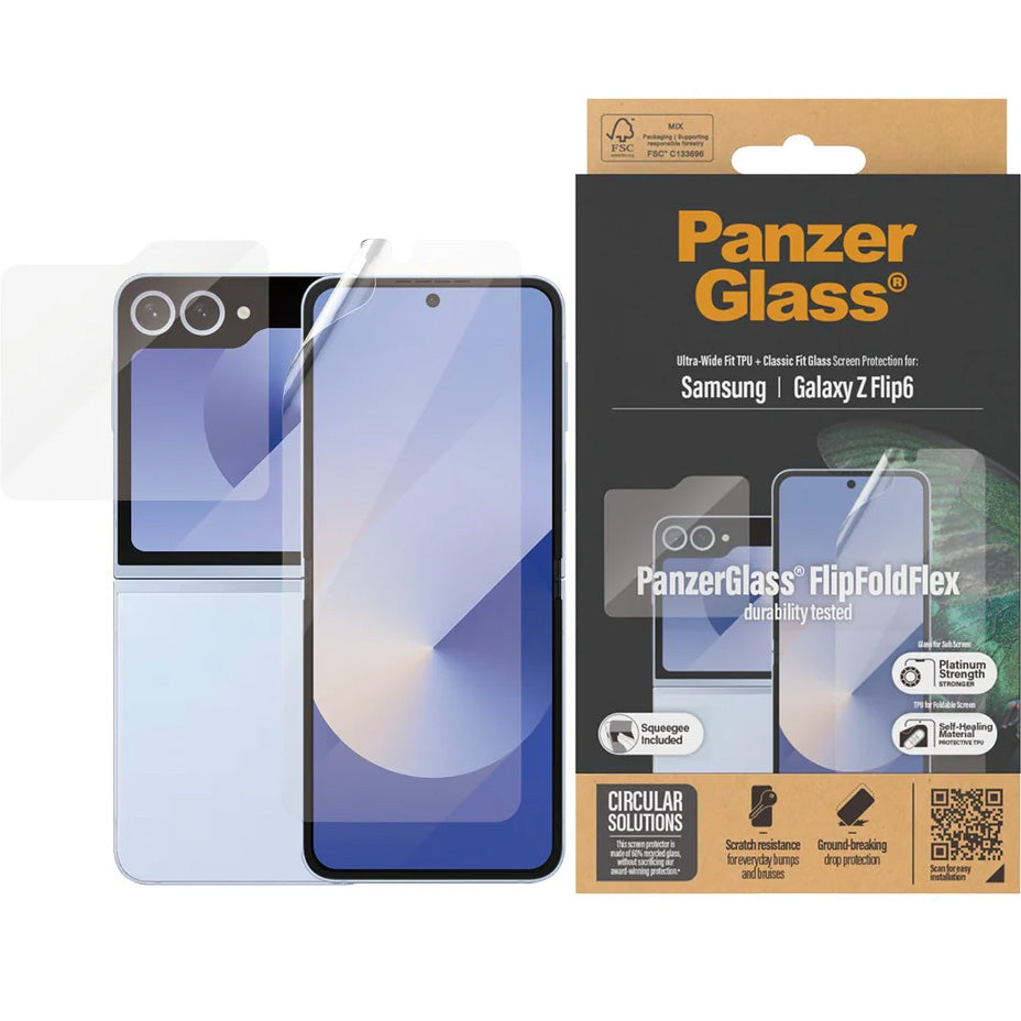 PanzerGlass Ultra-Wide Fit TPU Folie + Classic Fit Glass gehärtetes Glas Set für Galaxy Z Flip7 FE / Z Flip6