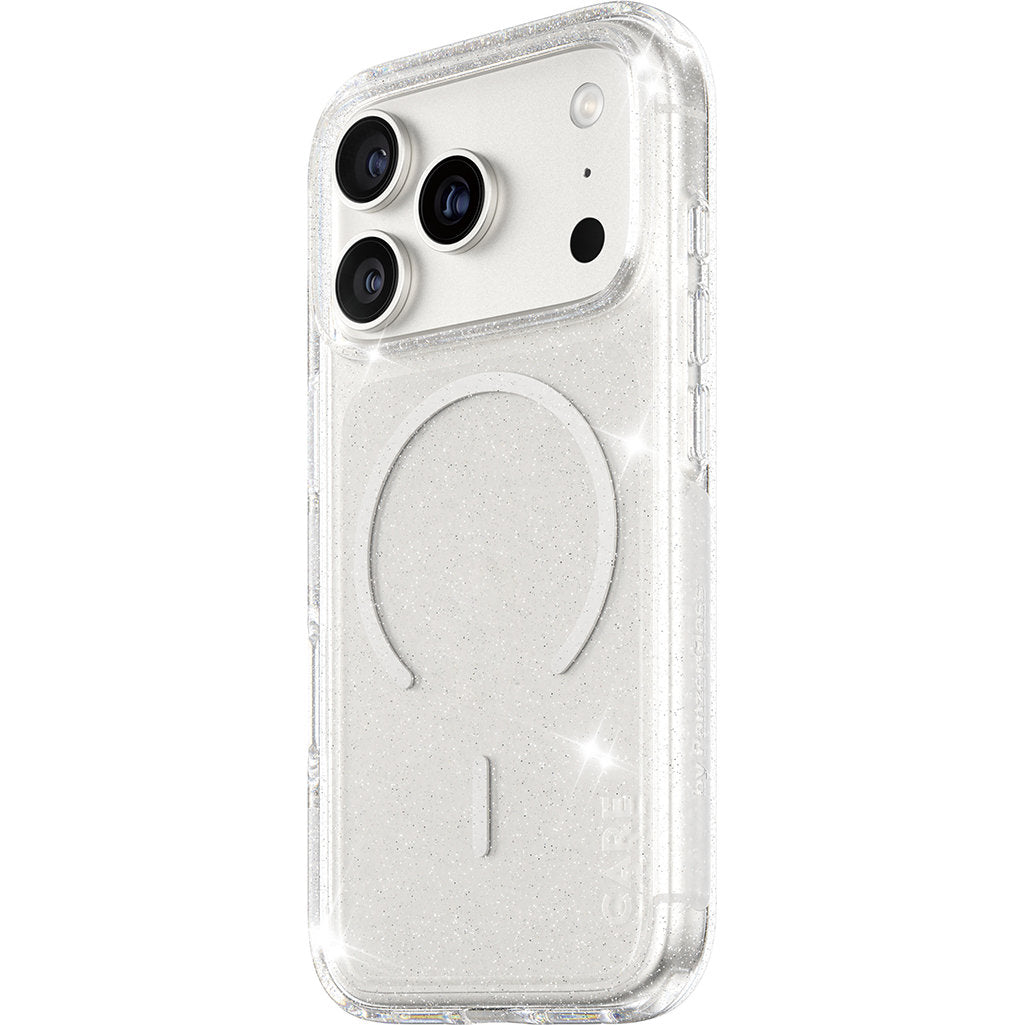 Handyhülle für iPhone 17 Pro, CARE by PanzerGlass Flagship Star Lit Case mit MagSafe, Transparent mit Glitzer