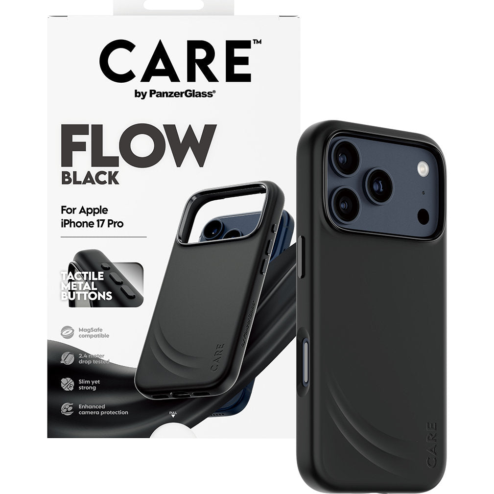 Handyhülle für iPhone 17 Pro, CARE by PanzerGlass Fashion Case Flow, Schwarz