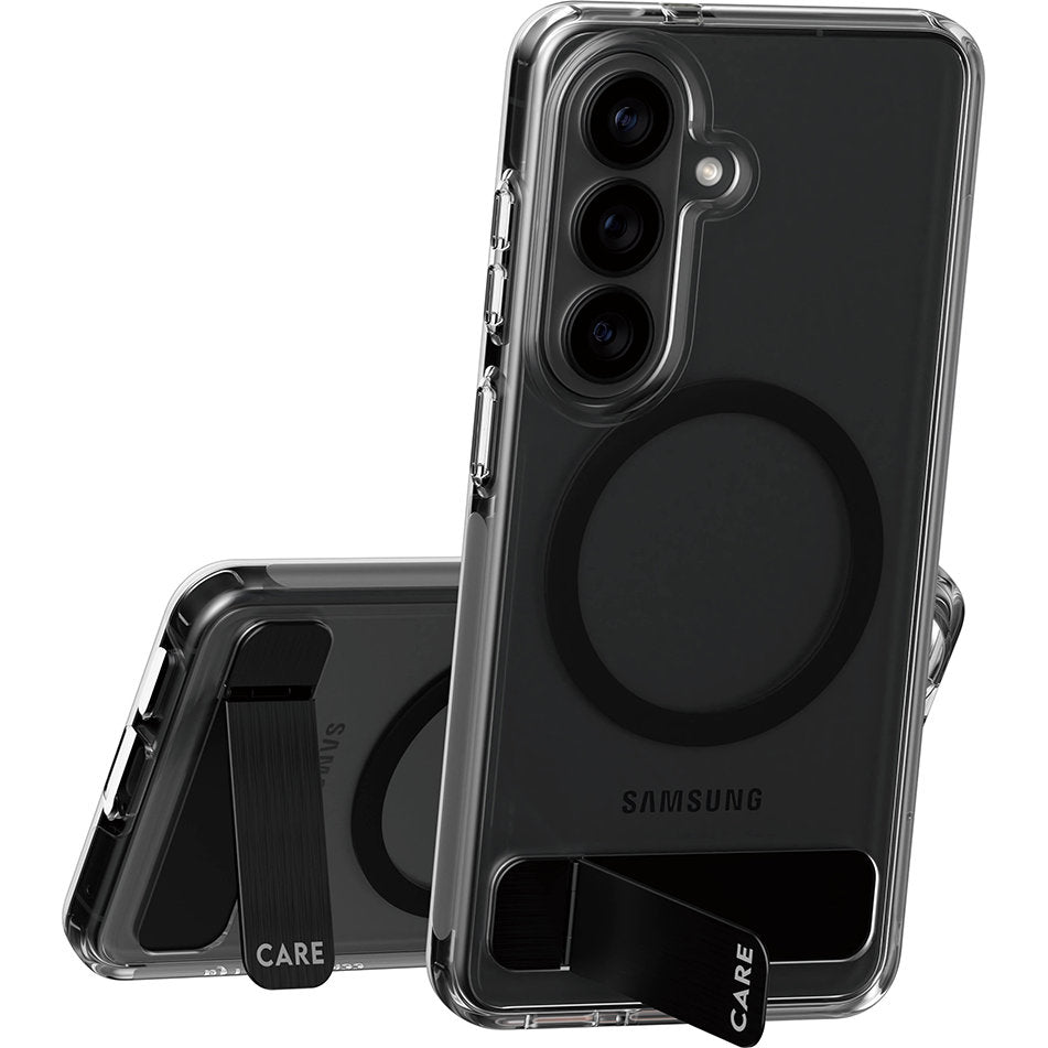 Handyhülle für Galaxy S26, CARE by PanzerGlass Kickstand Case mit MagSafe, Durchscheinend-Schwarz