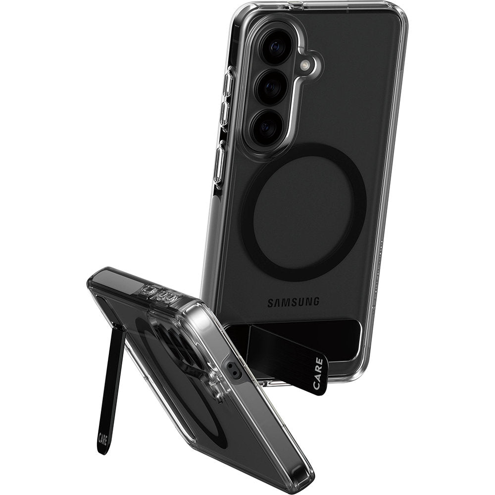 Handyhülle für Galaxy S26, CARE by PanzerGlass Kickstand Case mit MagSafe, Durchscheinend-Schwarz