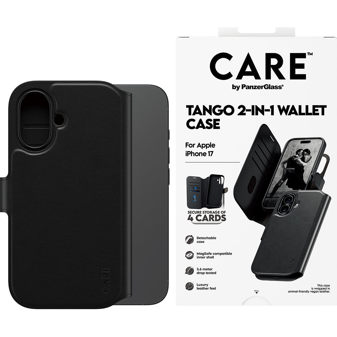 Handyhülle für iPhone 17, CARE by PanzerGlass Feature Tango 2in1 Wallet Magnetic, Schwarz