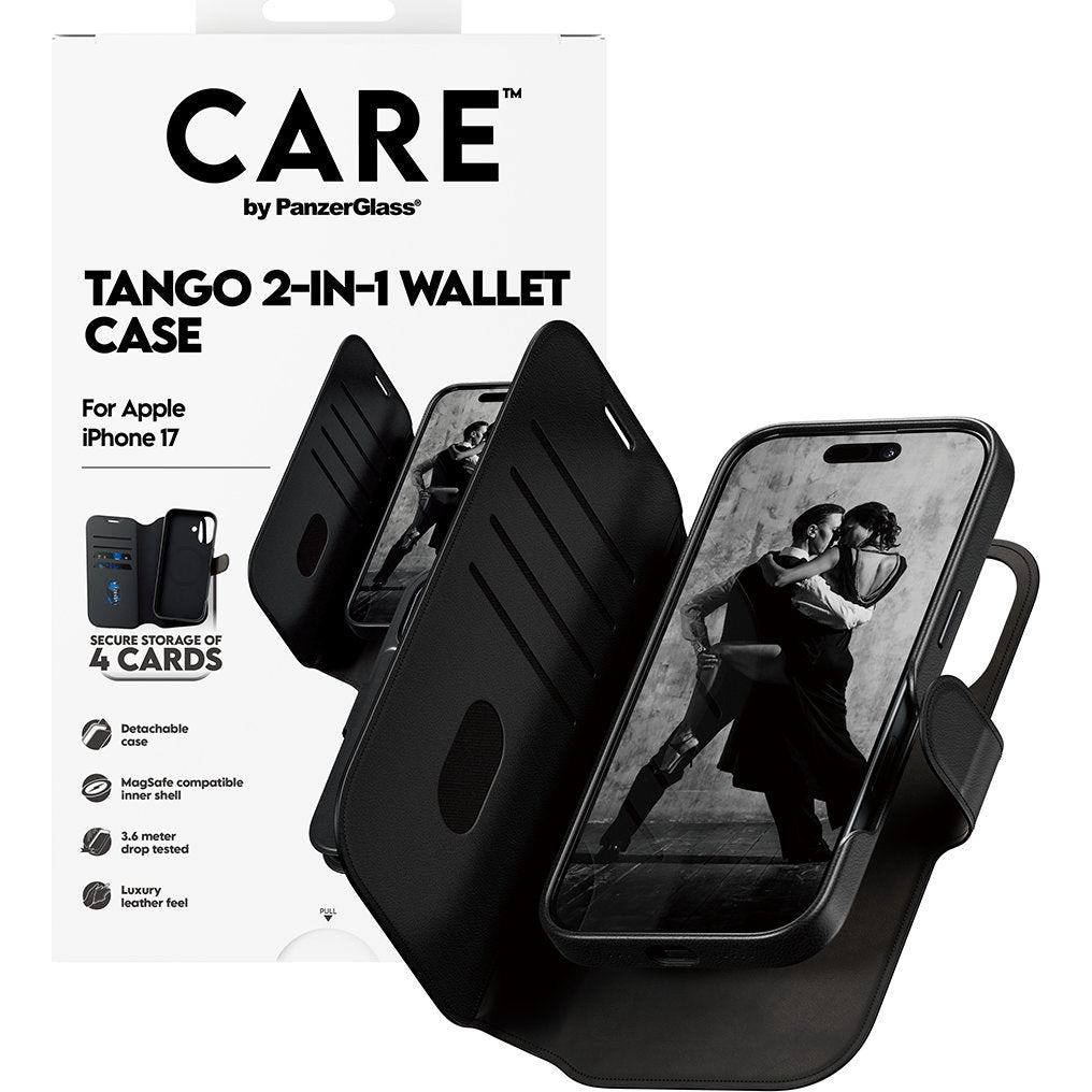 Handyhülle für iPhone 17, CARE by PanzerGlass Feature Tango 2in1 Wallet Magnetic, Schwarz