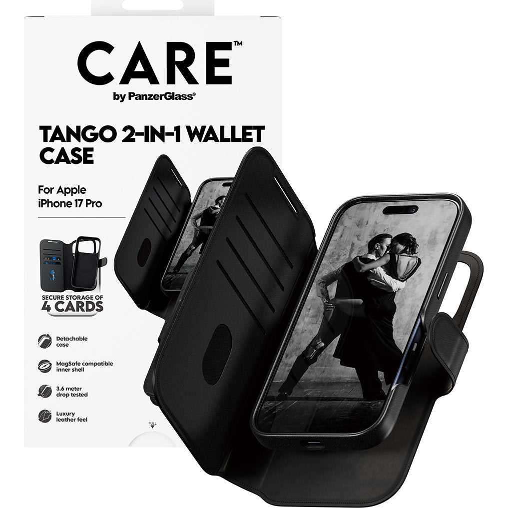 Handyhülle für iPhone 17 Pro, CARE by PanzerGlass Feature Tango 2in1 Wallet Magnetic, Schwarz