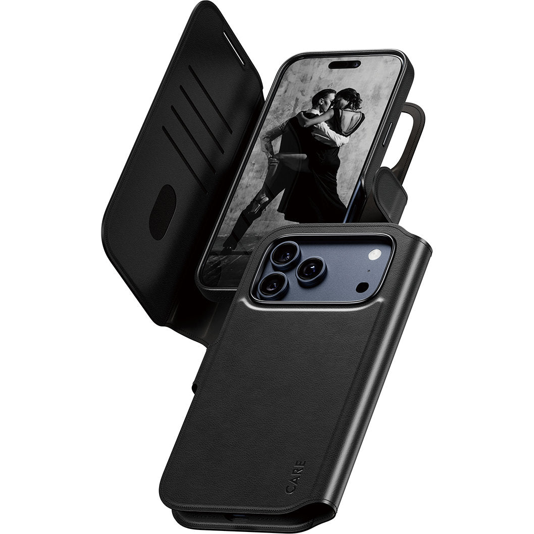 Handyhülle für iPhone 17 Pro Max, CARE by PanzerGlass Feature Tango 2in1 Wallet Magnetic, Schwarz