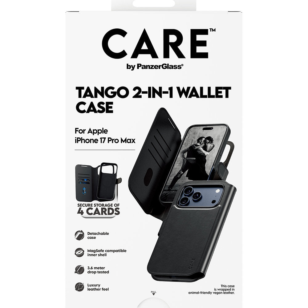 Handyhülle für iPhone 17 Pro Max, CARE by PanzerGlass Feature Tango 2in1 Wallet Magnetic, Schwarz