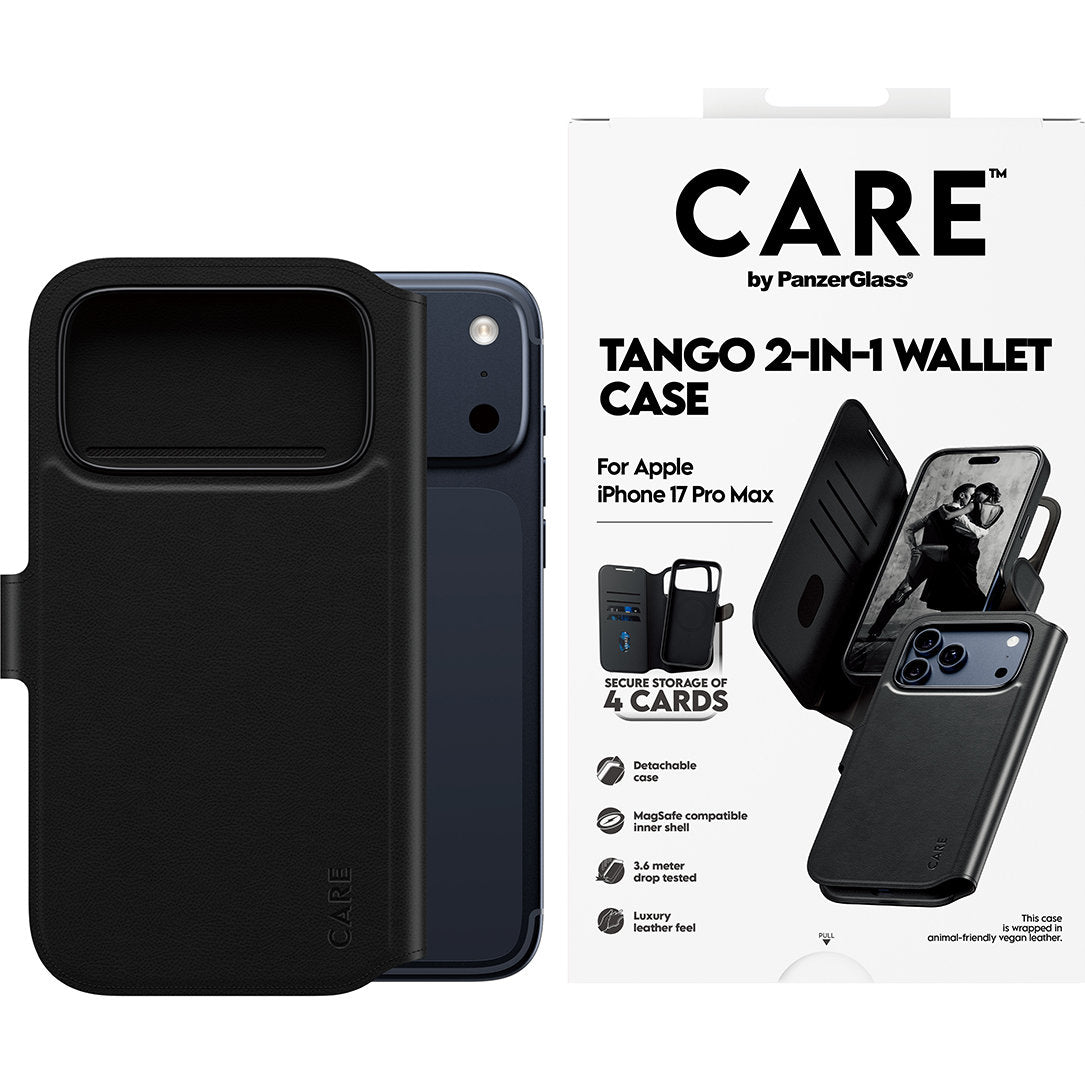 Handyhülle für iPhone 17 Pro Max, CARE by PanzerGlass Feature Tango 2in1 Wallet Magnetic, Schwarz