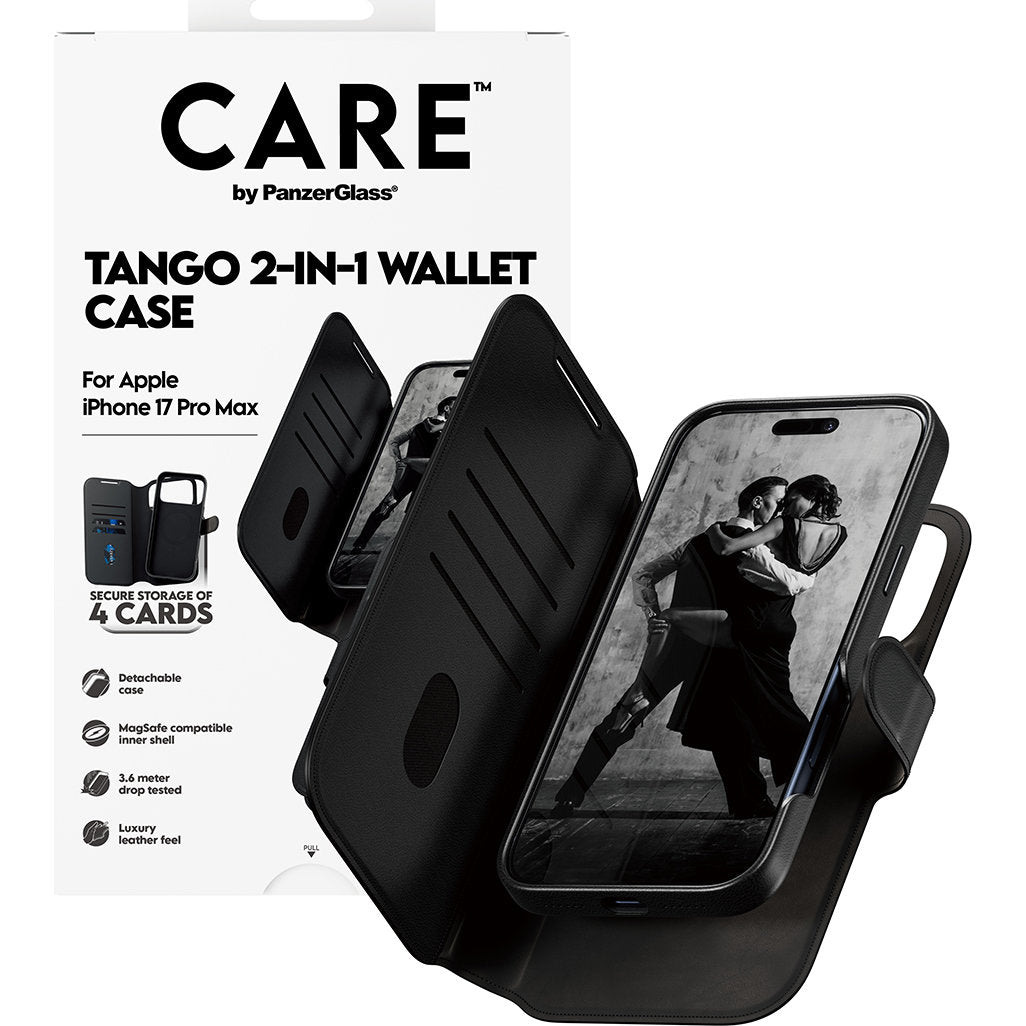 Handyhülle für iPhone 17 Pro Max, CARE by PanzerGlass Feature Tango 2in1 Wallet Magnetic, Schwarz