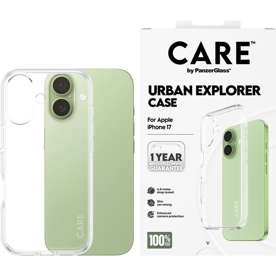 Handyhülle für iPhone 17, CARE by PanzerGlass Flagship Urban Explorer, Transparent