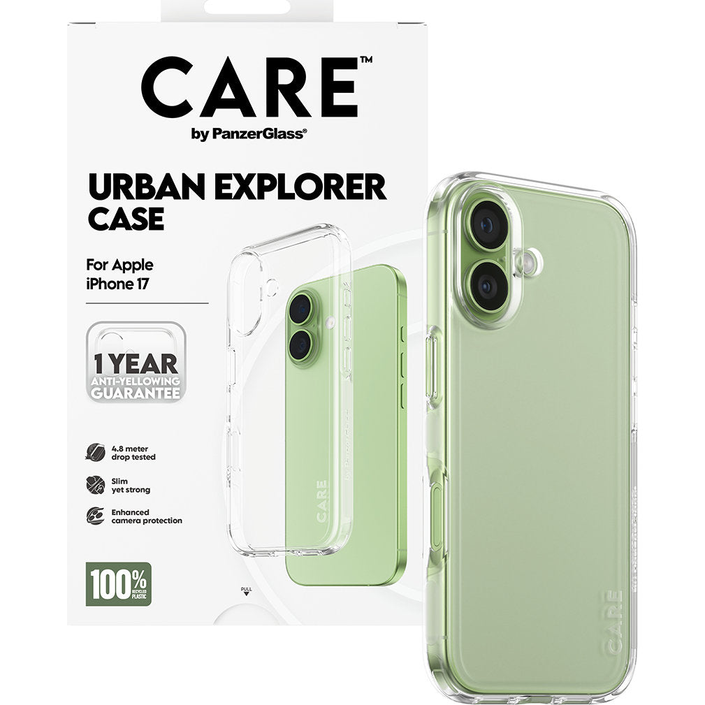 Handyhülle für iPhone 17, CARE by PanzerGlass Flagship Urban Explorer, Transparent