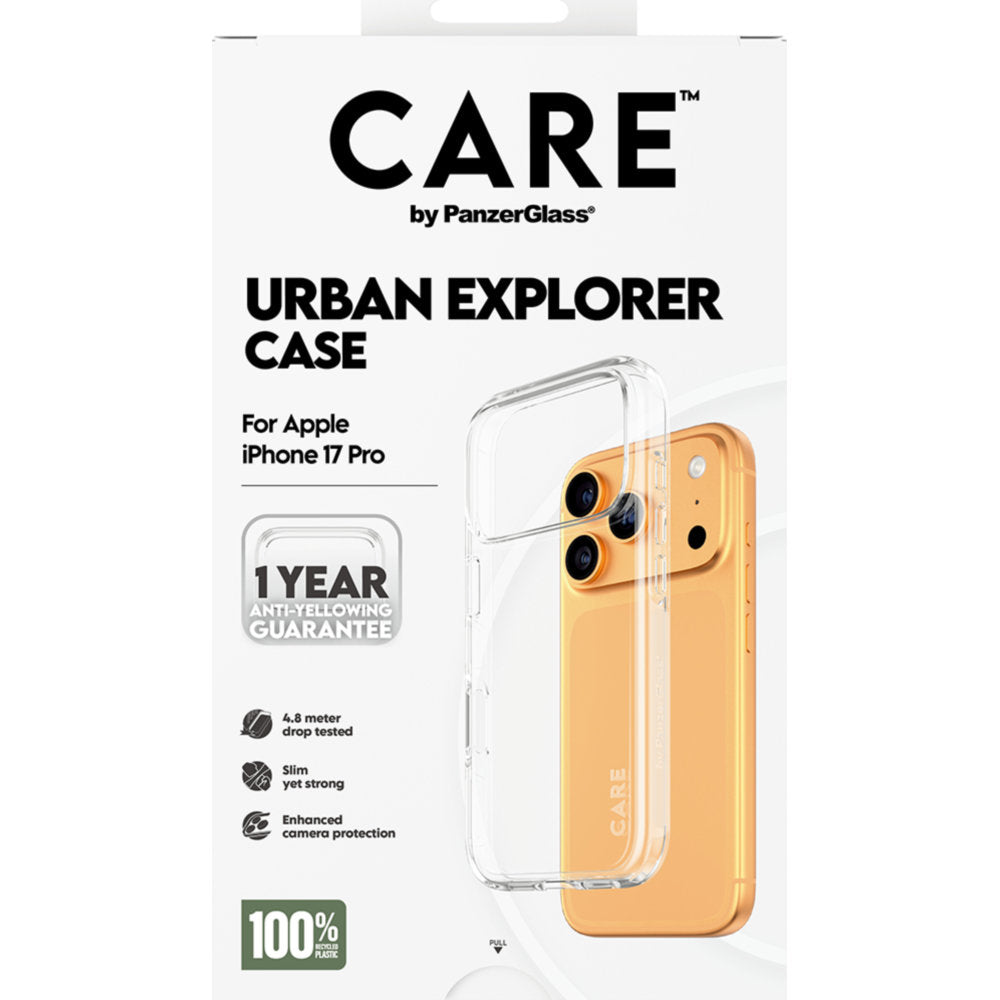 Handyhülle für iPhone 17 Pro, CARE by PanzerGlass Flagship Urban Explorer, Transparent