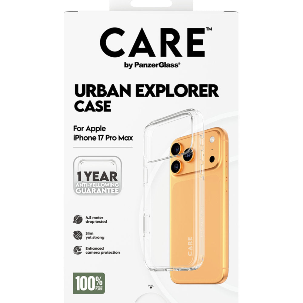 Handyhülle für iPhone 17 Pro Max, CARE by PanzerGlass Flagship Urban Explorer, Transparent