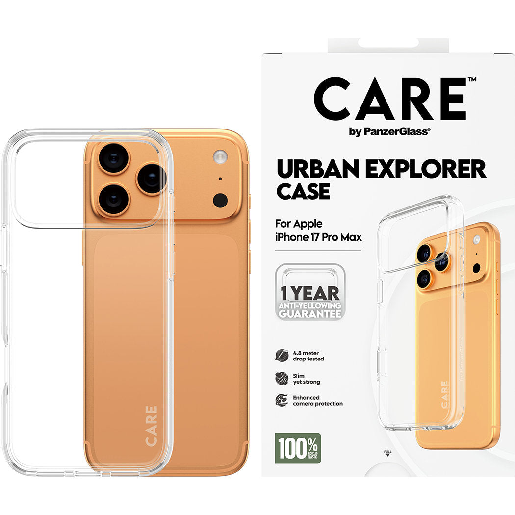 Handyhülle für iPhone 17 Pro Max, CARE by PanzerGlass Flagship Urban Explorer, Transparent