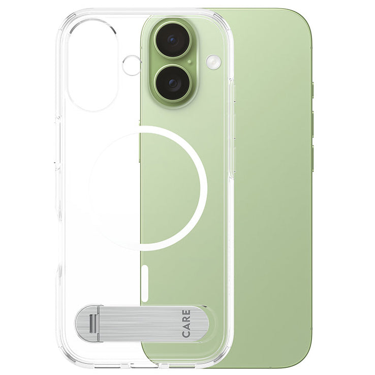 Handyhülle für iPhone 17, CARE by PanzerGlass Kickstand Case mit MagSafe, Transparent und Weiß