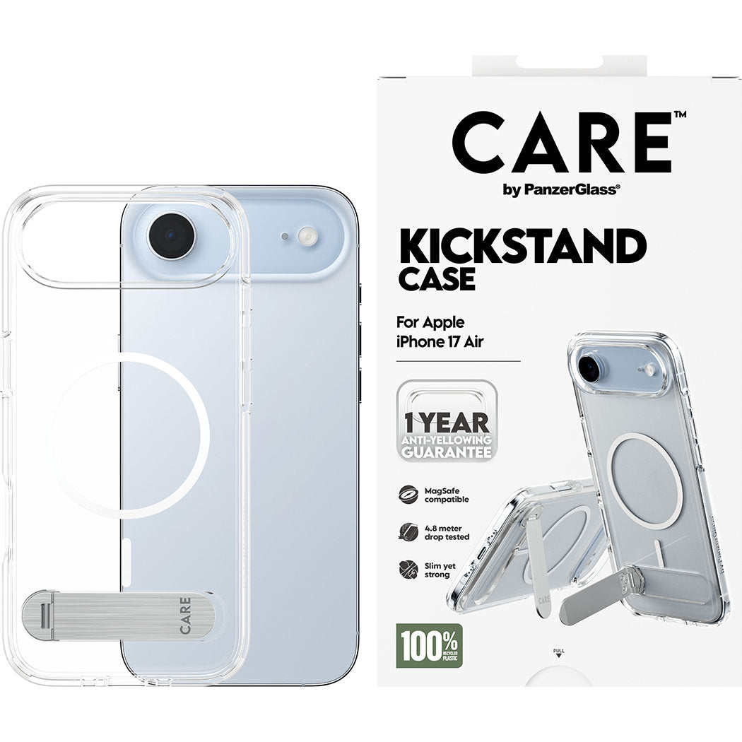 Handyhülle für iPhone Air, CARE by PanzerGlass Kickstand Case mit MagSafe, Transparent und Weiß