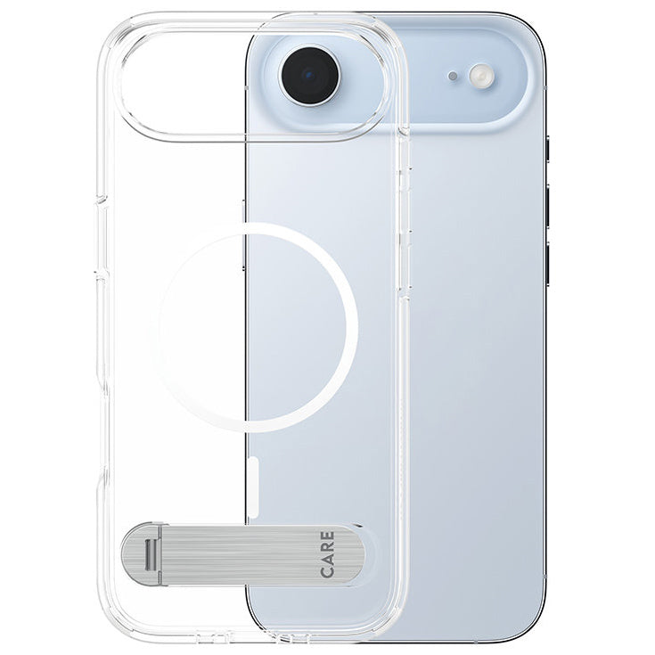 Handyhülle für iPhone Air, CARE by PanzerGlass Kickstand Case mit MagSafe, Transparent und Weiß