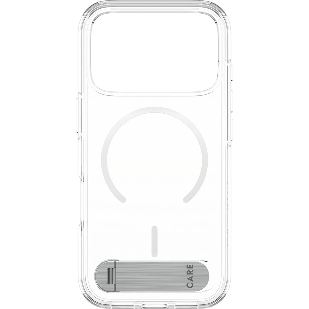 Handyhülle für iPhone 17 Pro, CARE by PanzerGlass Kickstand Case mit MagSafe, Transparent und Weiß