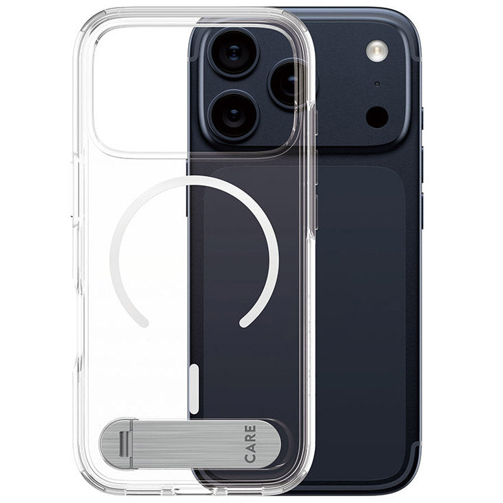 Handyhülle für iPhone 17 Pro, CARE by PanzerGlass Kickstand Case mit MagSafe, Transparent und Weiß