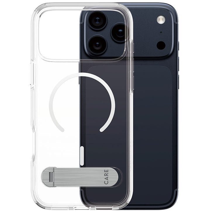 Handyhülle für iPhone 17 Pro Max, CARE by PanzerGlass Kickstand Case mit MagSafe, Transparent und Weiß