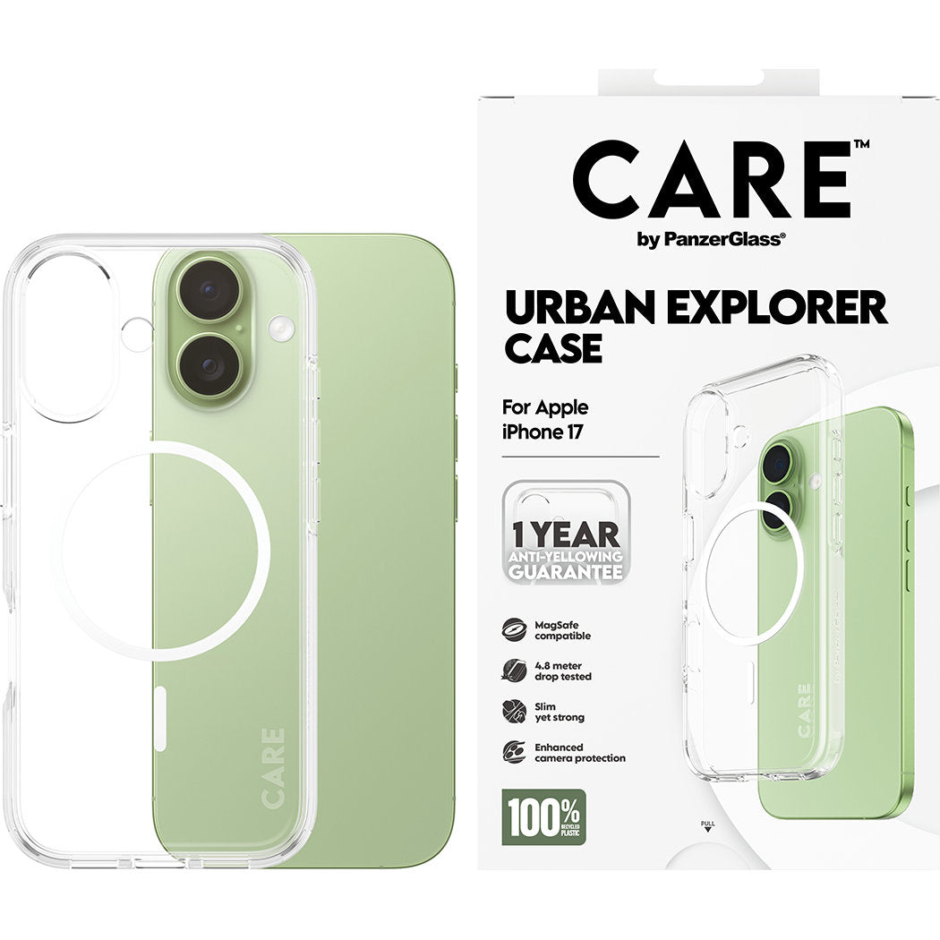 Handyhülle für iPhone 17, CARE by PanzerGlass Flagship Urban Explorer mit MagSafe, Transparent und Weiß
