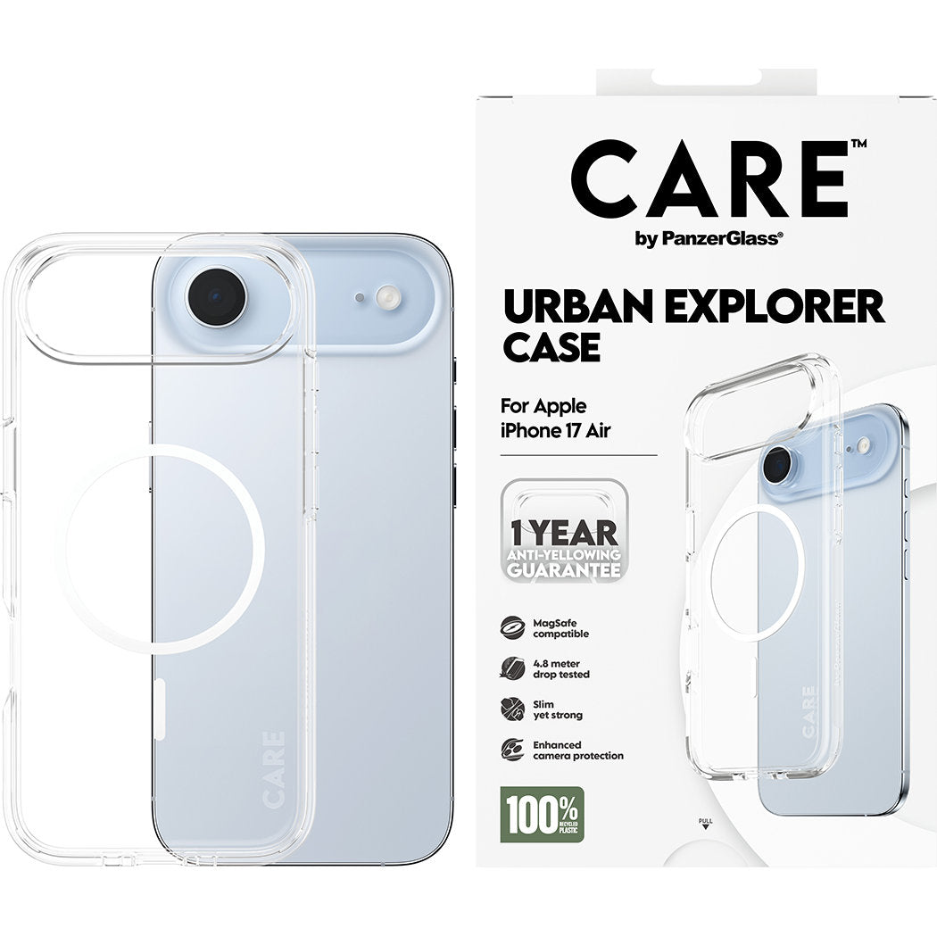 Handyhülle für iPhone Air, CARE by PanzerGlass Flagship Urban Explorer mit MagSafe, Transparent und Weiß
