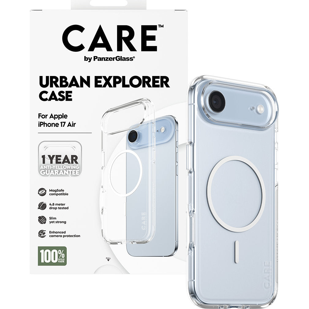 Handyhülle für iPhone Air, CARE by PanzerGlass Flagship Urban Explorer mit MagSafe, Transparent und Weiß