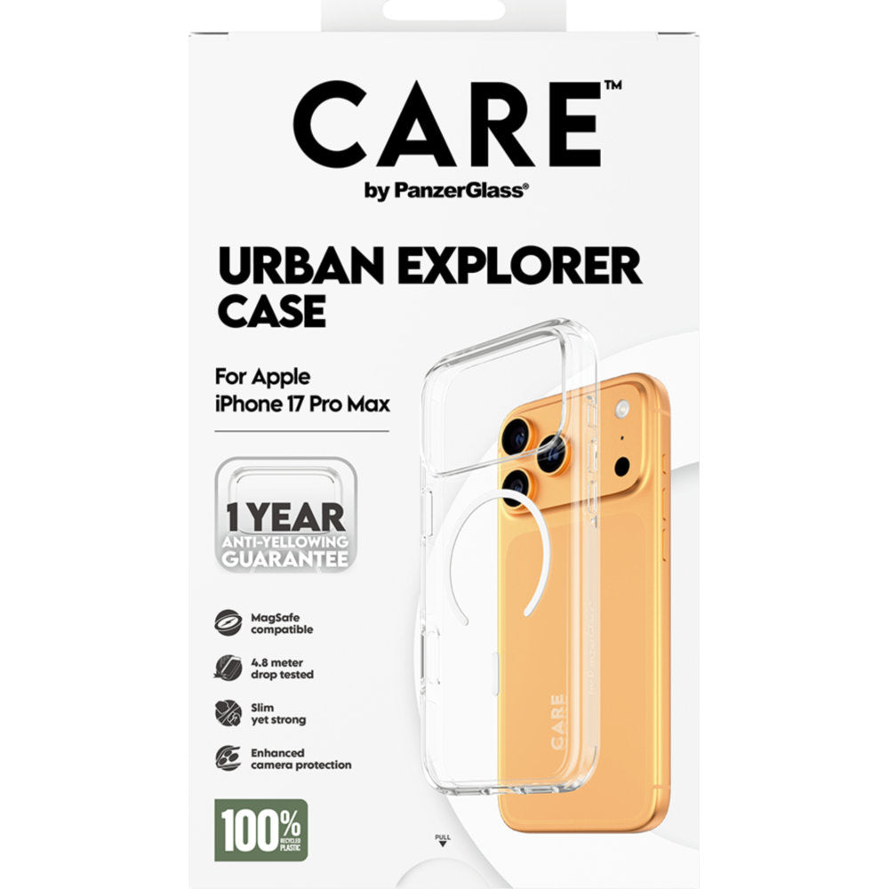 Handyhülle für iPhone 17 Pro Max, CARE by PanzerGlass Flagship Urban Explorer mit MagSafe, Transparent und Weiß
