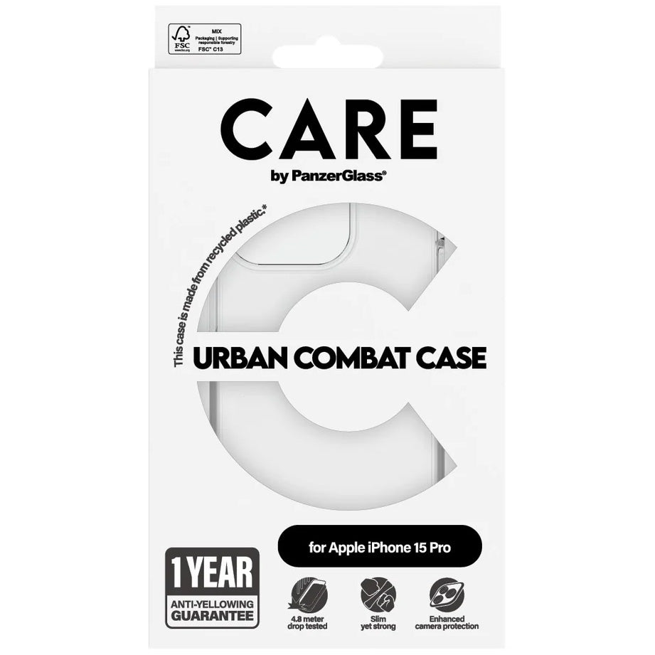 Handyhülle für iPhone 15 Pro, Care by PanzerGlass Urban Combat Case, Transparent
