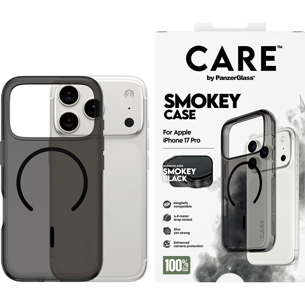 Handyhülle für iPhone 17 Pro, CARE by PanzerGlass Flagship Smokey mit MagSafe, Rauchfarben