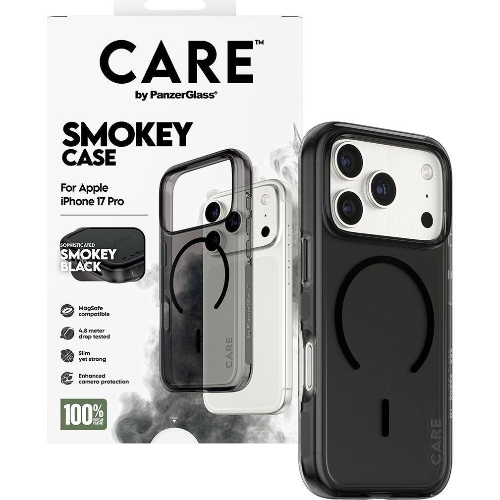 Handyhülle für iPhone 17 Pro, CARE by PanzerGlass Flagship Smokey mit MagSafe, Rauchfarben