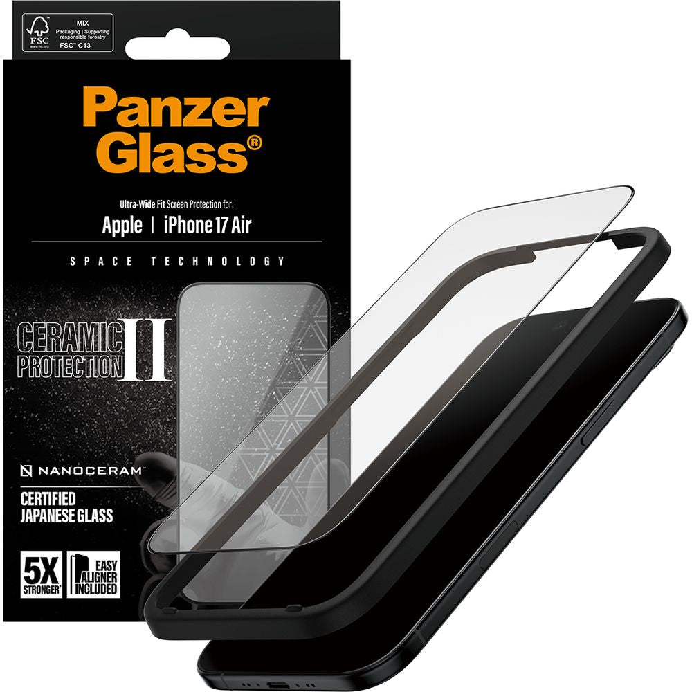 Gehärtetes Glas mit Applikator für iPhone Air, PanzerGlass Ceramic Ultra-Wide Fit + EasyAligner