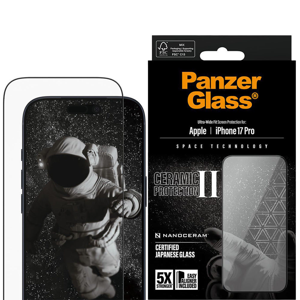 Gehärtetes Glas mit Applikator für iPhone 17 Pro, PanzerGlass Ceramic Ultra-Wide Fit + EasyAligner