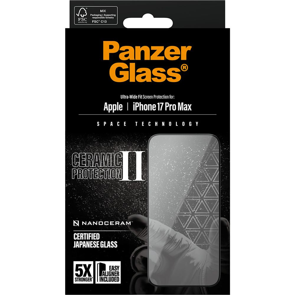 Gehärtetes Glas mit Applikator für iPhone 17 Pro Max, PanzerGlass Ceramic Ultra-Wide Fit + EasyAligner