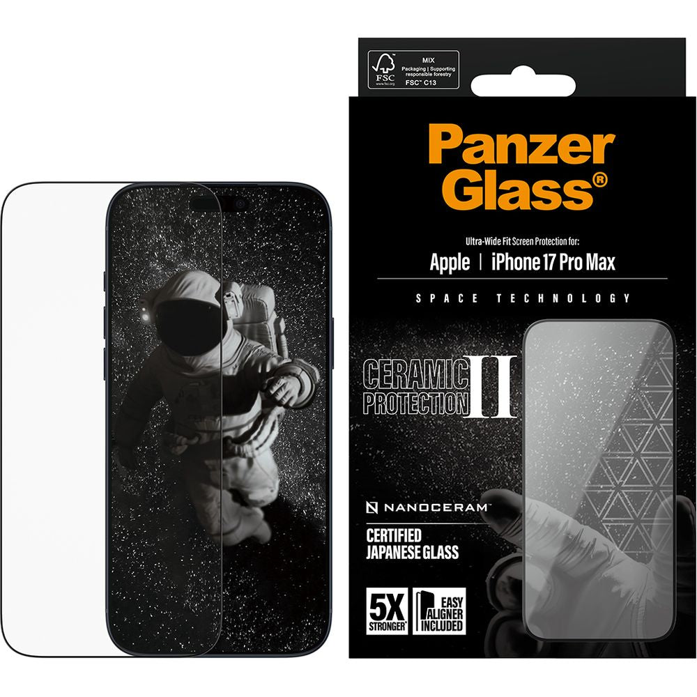 Gehärtetes Glas mit Applikator für iPhone 17 Pro Max, PanzerGlass Ceramic Ultra-Wide Fit + EasyAligner