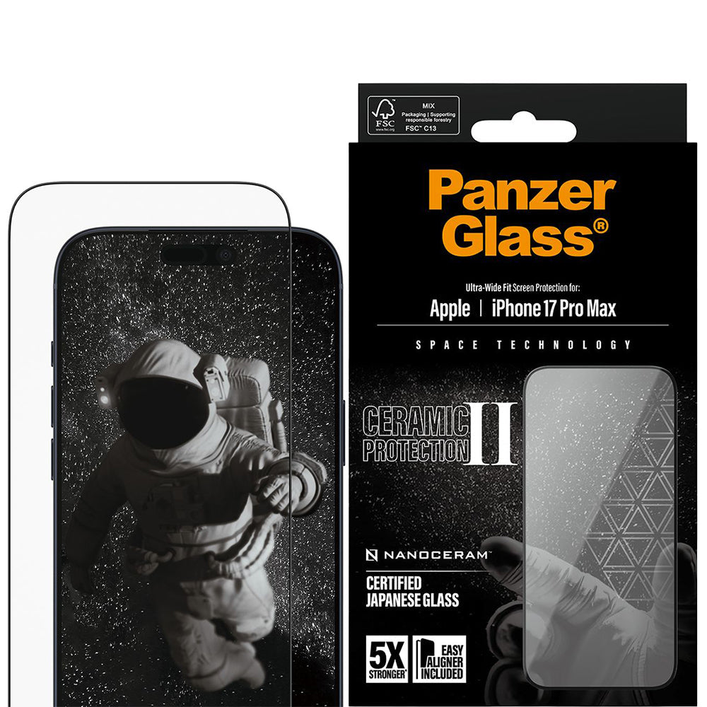 Gehärtetes Glas mit Applikator für iPhone 17 Pro Max, PanzerGlass Ceramic Ultra-Wide Fit + EasyAligner