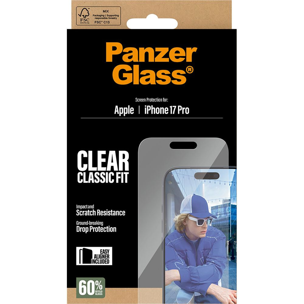 Gehärtetes Glas mit Applikator für iPhone 17 Pro, PanzerGlass Classic Fit EasyAligner
