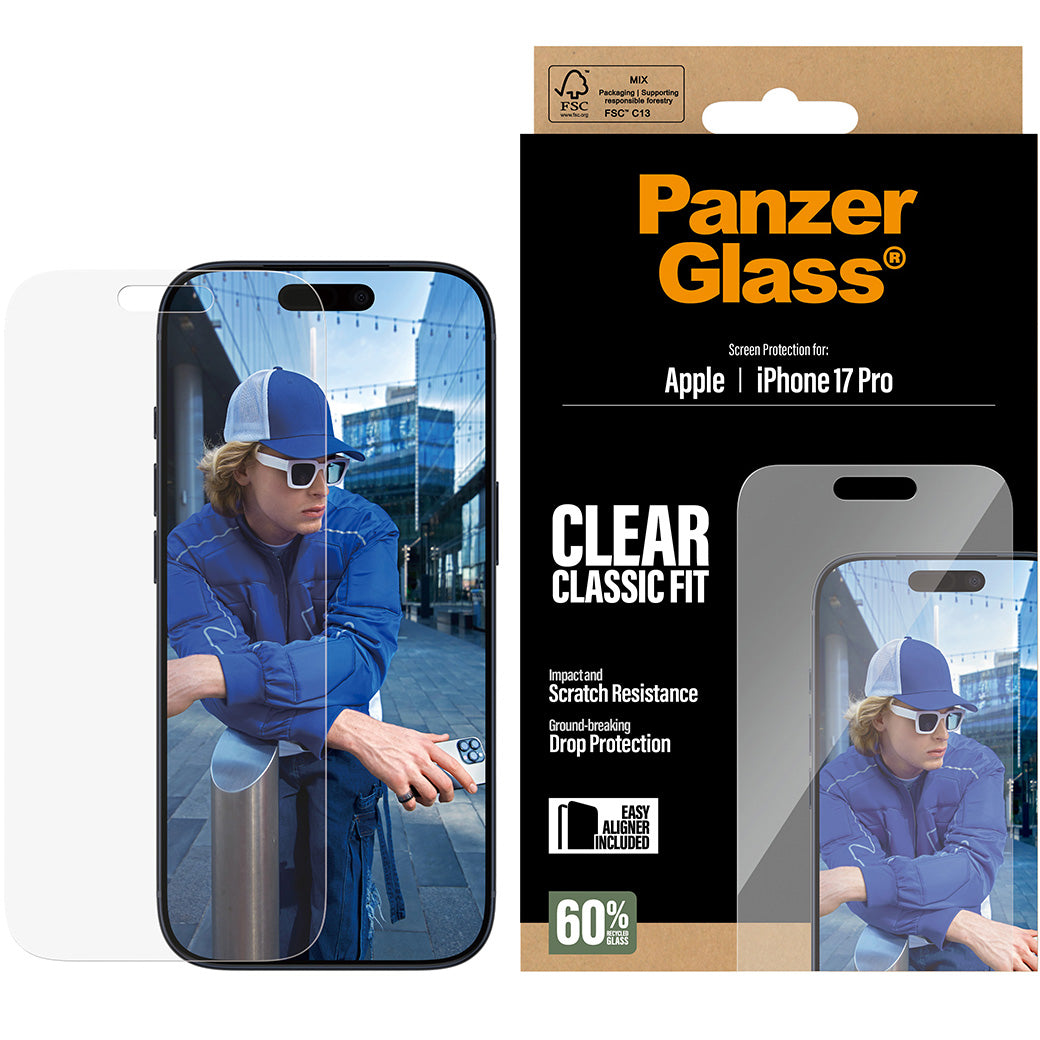 Gehärtetes Glas mit Applikator für iPhone 17 Pro, PanzerGlass Classic Fit EasyAligner