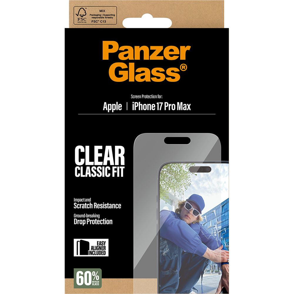 Gehärtetes Glas mit Applikator für iPhone 17 Pro Max, PanzerGlass Classic Fit EasyAligner