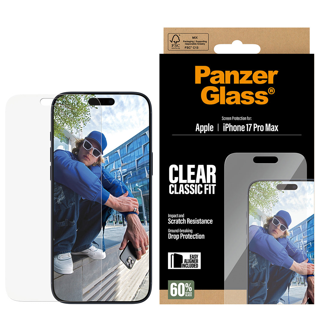 Gehärtetes Glas mit Applikator für iPhone 17 Pro Max, PanzerGlass Classic Fit EasyAligner