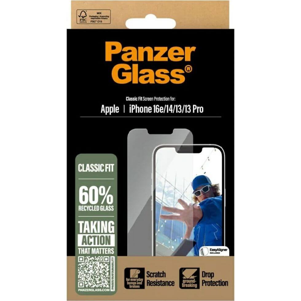 Gehärtetes Glas mit Applikator für iPhone 17e / 16e / 14 / 13 Pro / 13, PanzerGlass Classic Fit EasyAligner