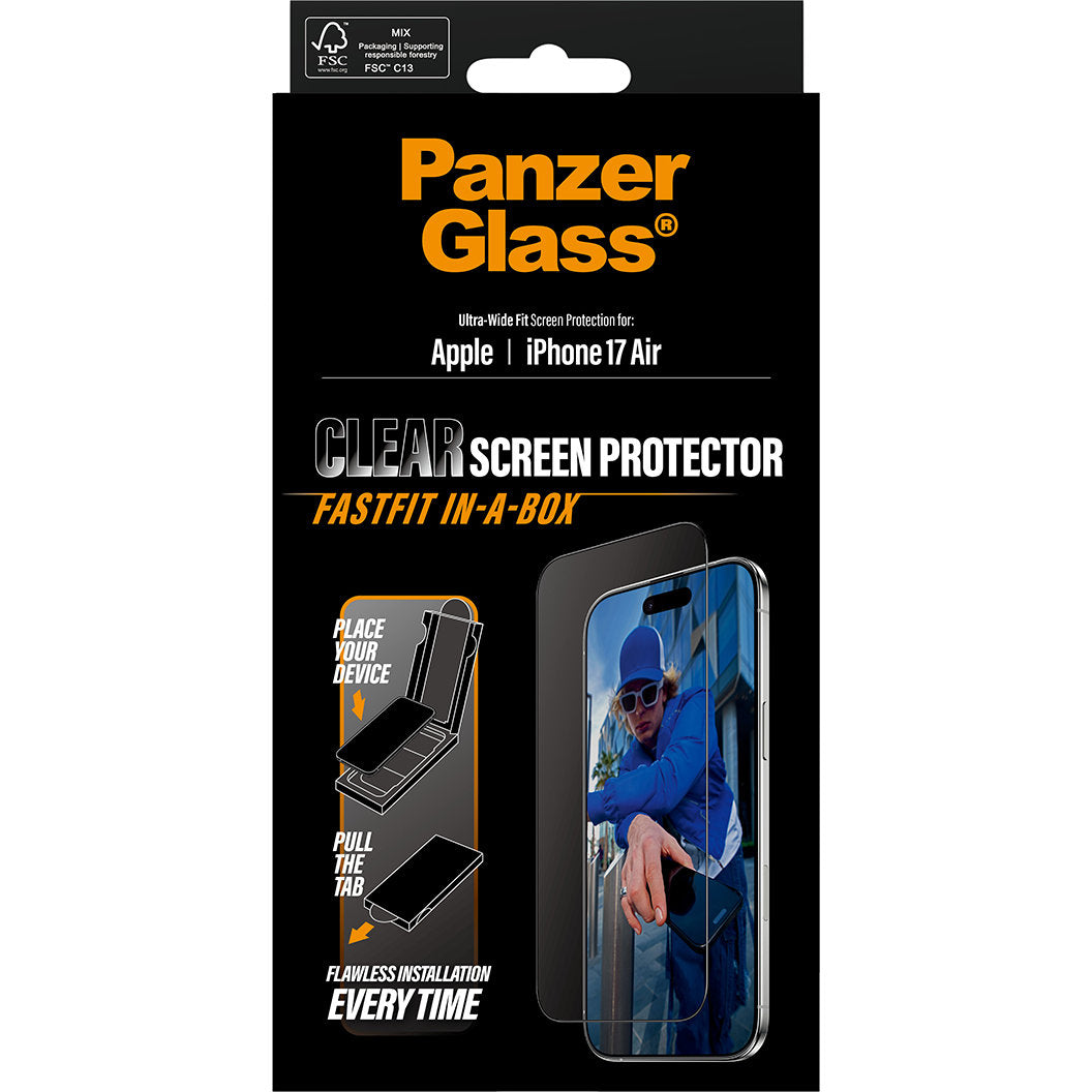 Gehärtetes Glas mit Applikator für die Schutzhülle für iPhone Air, PanzerGlass Clear Ultra-Wide Fastfit