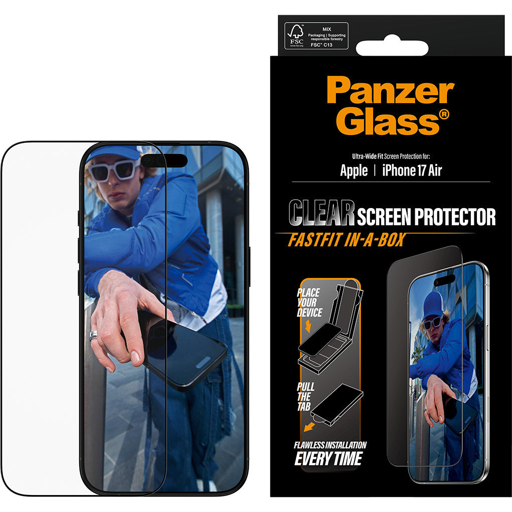 Gehärtetes Glas mit Applikator für die Schutzhülle für iPhone Air, PanzerGlass Clear Ultra-Wide Fastfit
