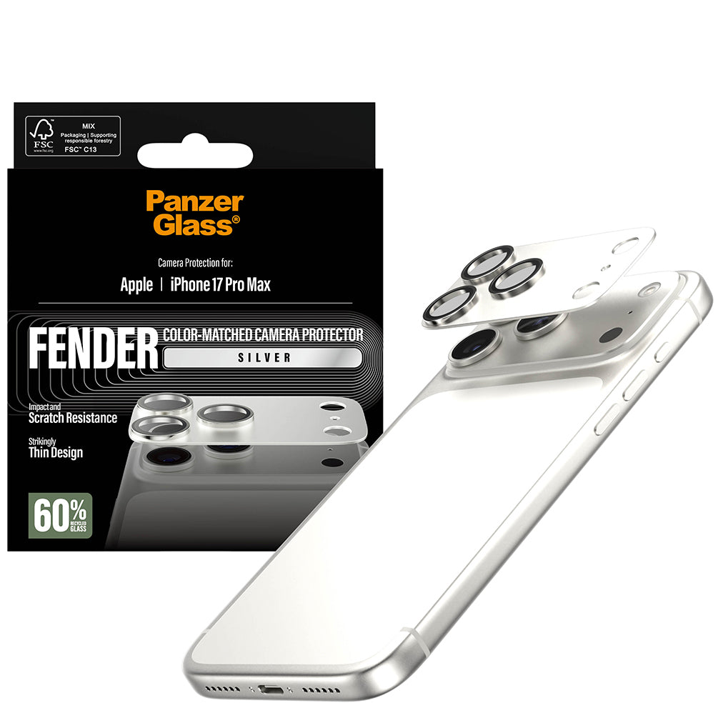 Gehärtetes Glas für die Kamera PanzerGlass Fender Camera Protector für iPhone 17 Pro Max, Silbern