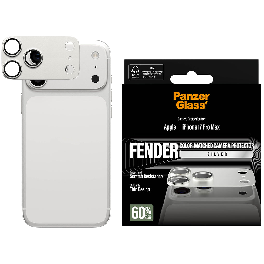 Gehärtetes Glas für die Kamera PanzerGlass Fender Camera Protector für iPhone 17 Pro Max, Silbern