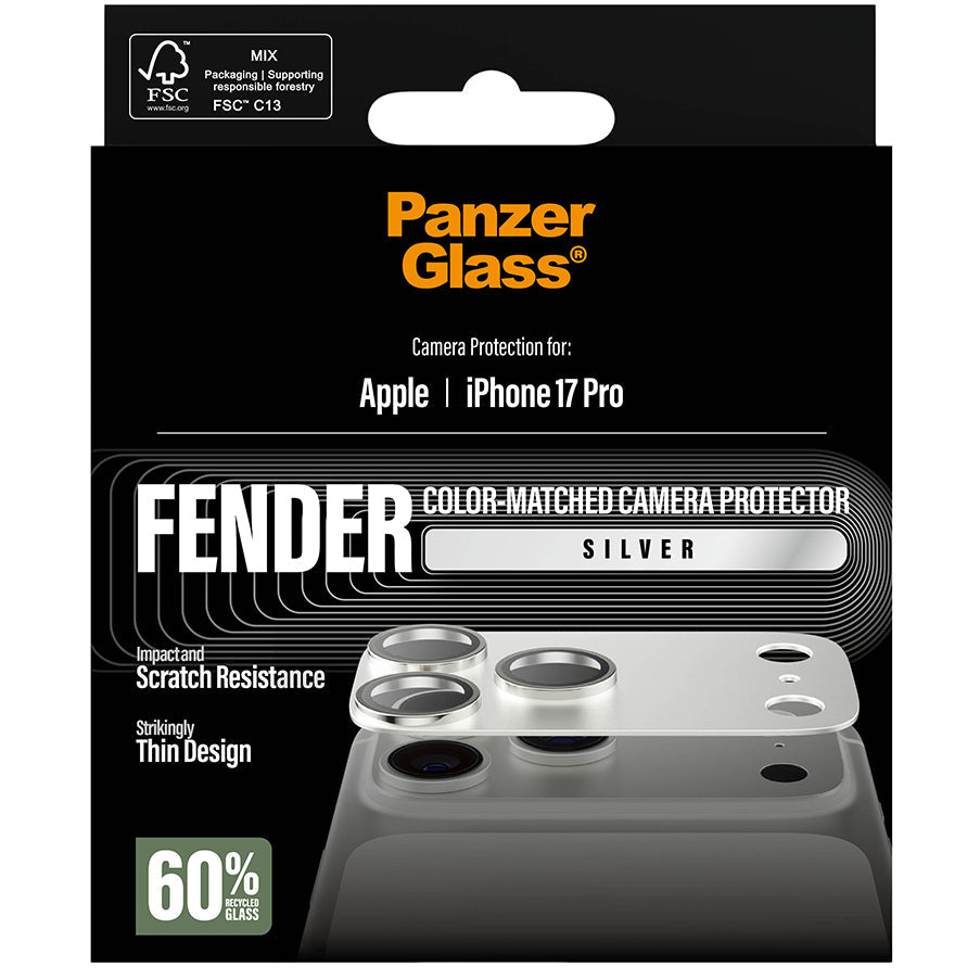 Gehärtetes Glas für die Kamera PanzerGlass Fender Camera Protector für iPhone 17 Pro, Silbern