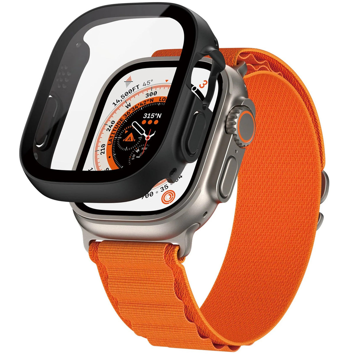 Hülle mit integriertem gehärtetem Glas PanzerGlass Full Body Protection für Apple Watch Ultra 4/3/2/1 49 mm, Schwarz