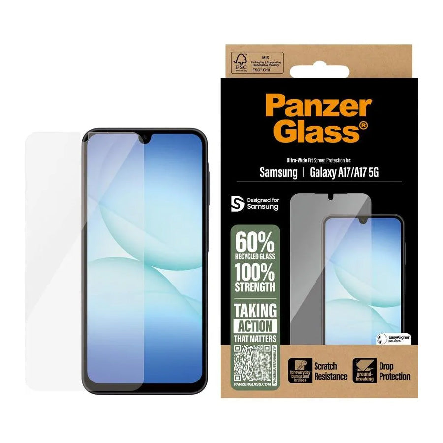 Gehärtetes Glas mit Applikator für Galaxy A17 / 17 5G, PanzerGlass Ultra-Wide Fit EasyAligner