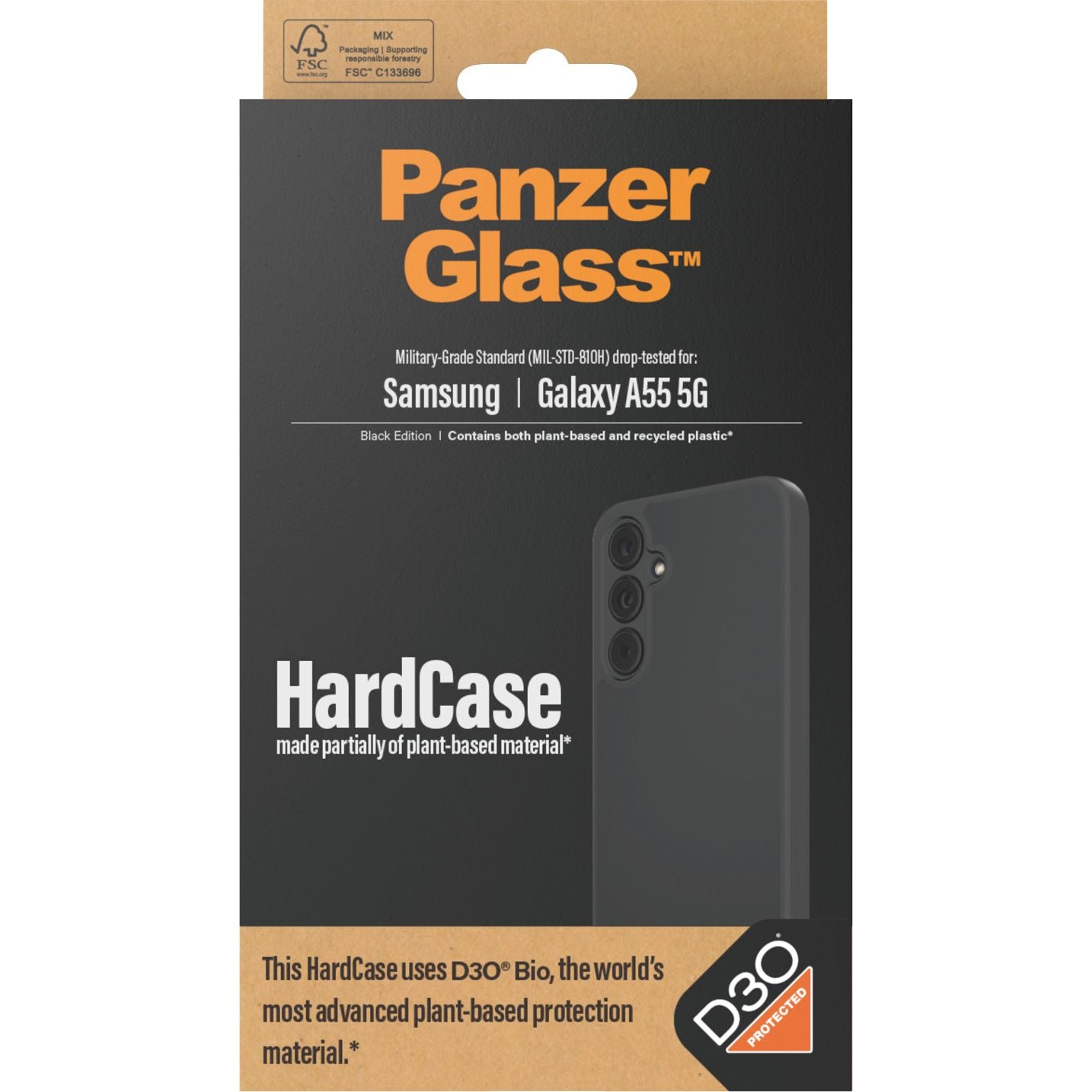 Schutzhülle für Galaxy A55 5G, PanzerGlass Hardcase D3O, Schwarz